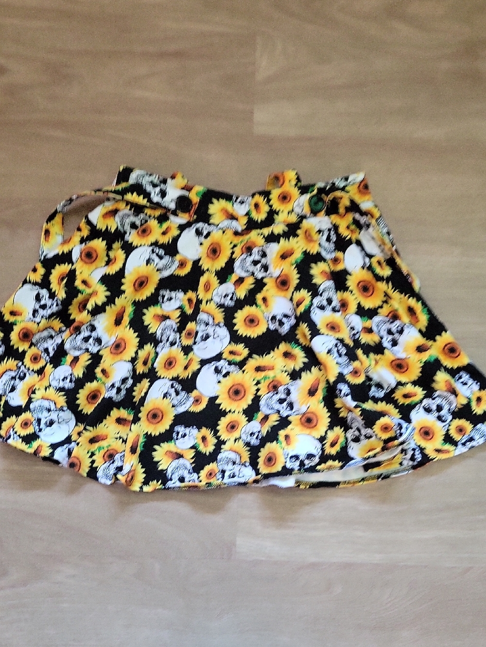 Sunflower Skull Print Circle Skirt - Black & Yellow